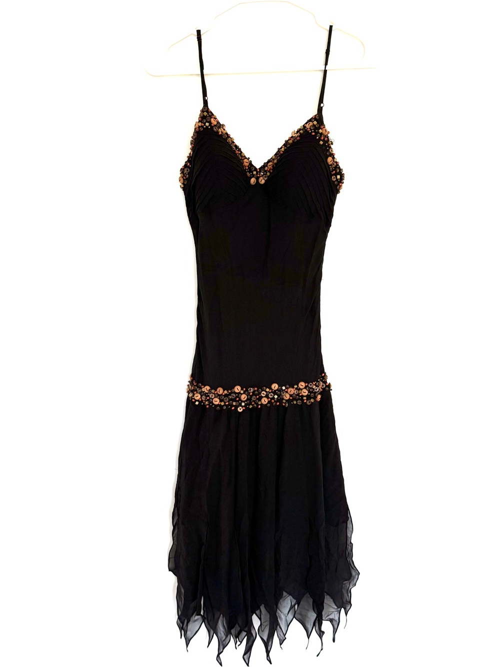 Vintage Sue Wong Silk Beaded Fairy Hem Black Midi Dress